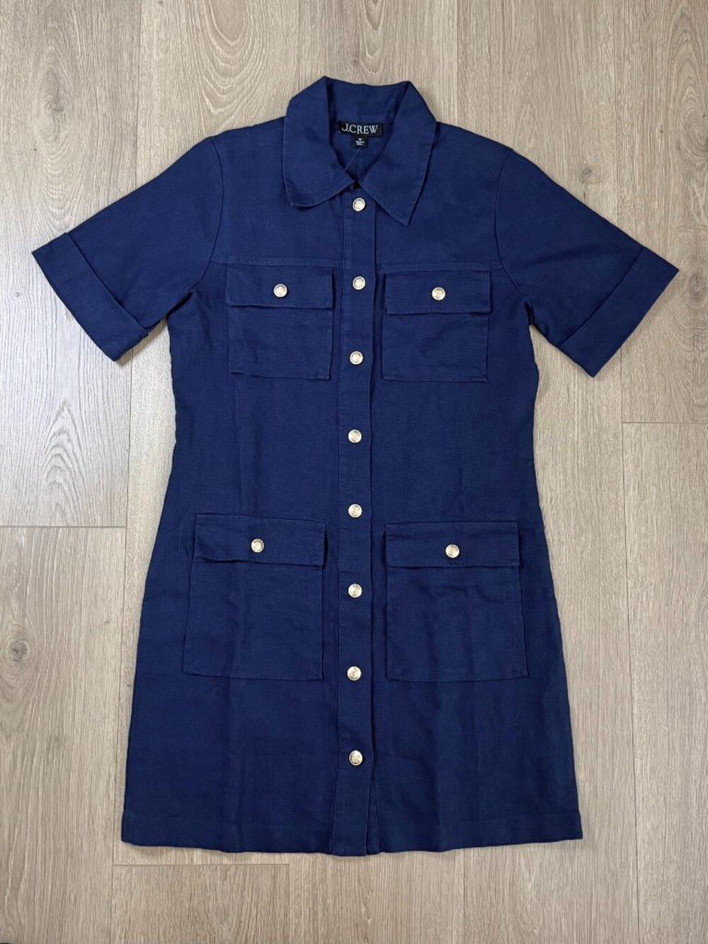 NWT J.Crew $168 Gamine Shirt Dress Linen, Dark Evening Navy Blue SZ 00